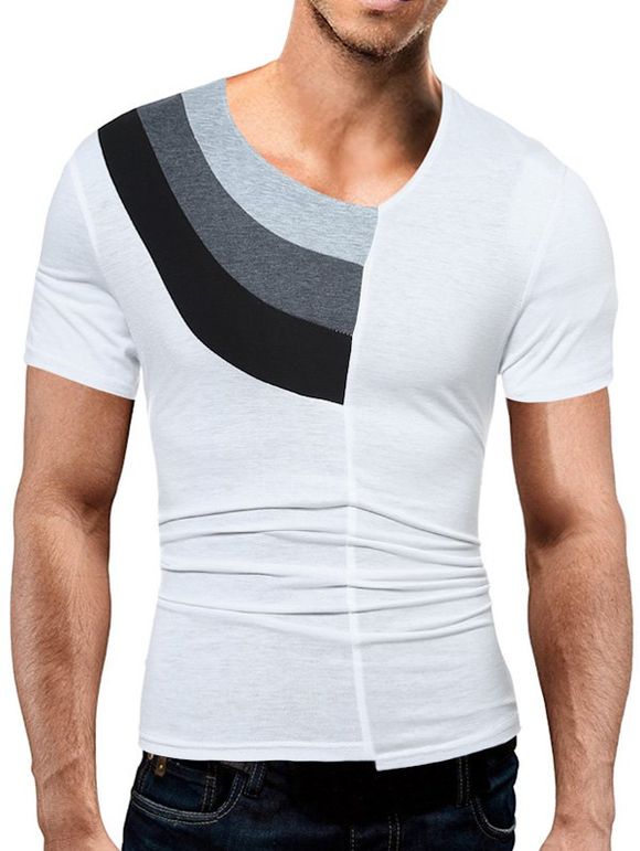 T-shirt Contrastant à Manches Courtes - Blanc XL