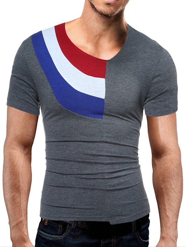 

Color Block Panel Short Sleeve Novelty T-Shirts, Gray