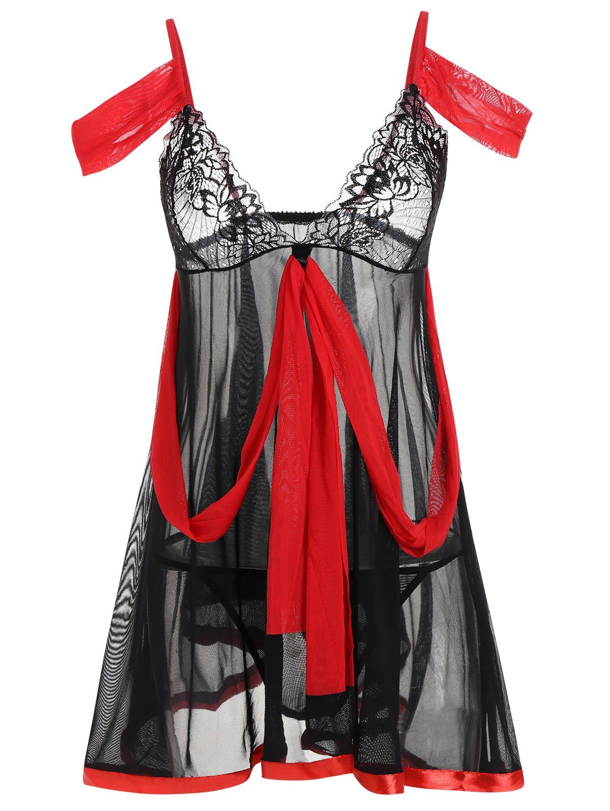 

Mesh Sheer Cami Cold Shoulder Babydoll, Black