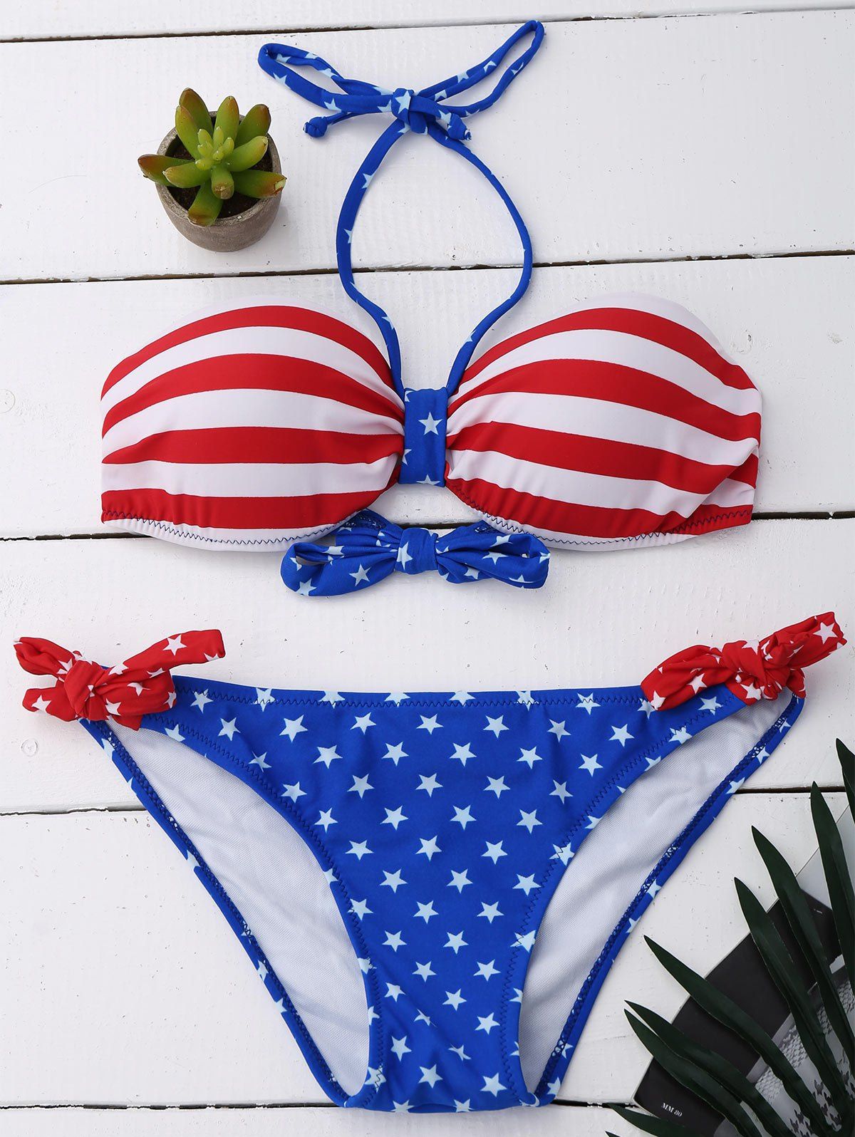 [41% OFF] 2020 American Flag Bandeau Halter String Bikini Set In BLUE ...