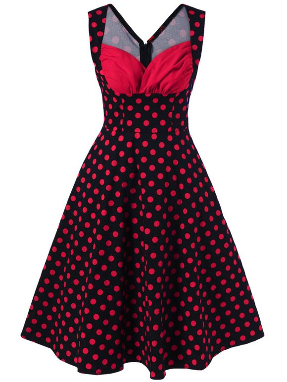 Sweetheart Neck Polka Dot Party Dress - Rouge et Noir M