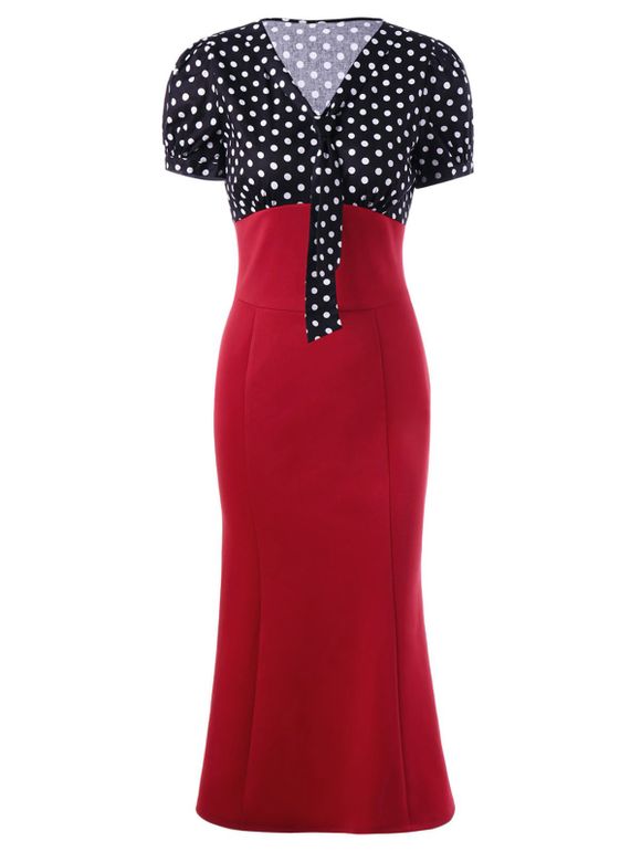 Polka Dot Fishtail Dress - Noir et Blanc et Rouge M