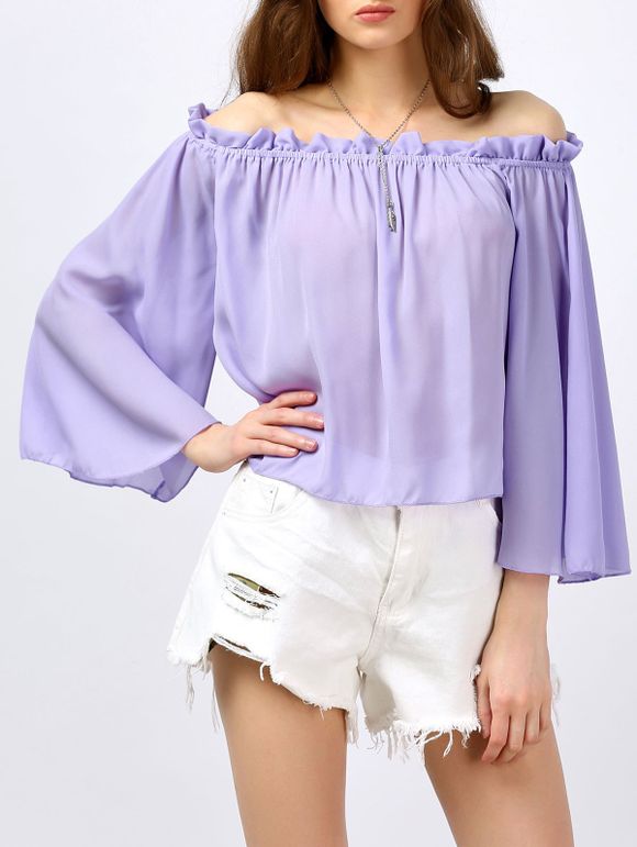 Ruffle Off The Shoulder Blouse - Violet clair S