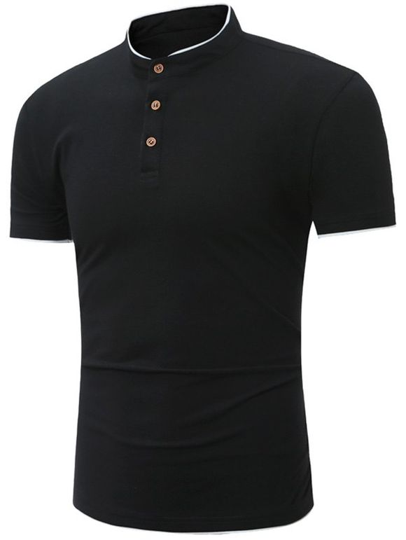 Grandad Collar Short Sleeve Polo - Noir 5XL
