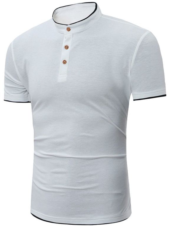 Grandad Collar Short Sleeve Polo - Blanc 5XL