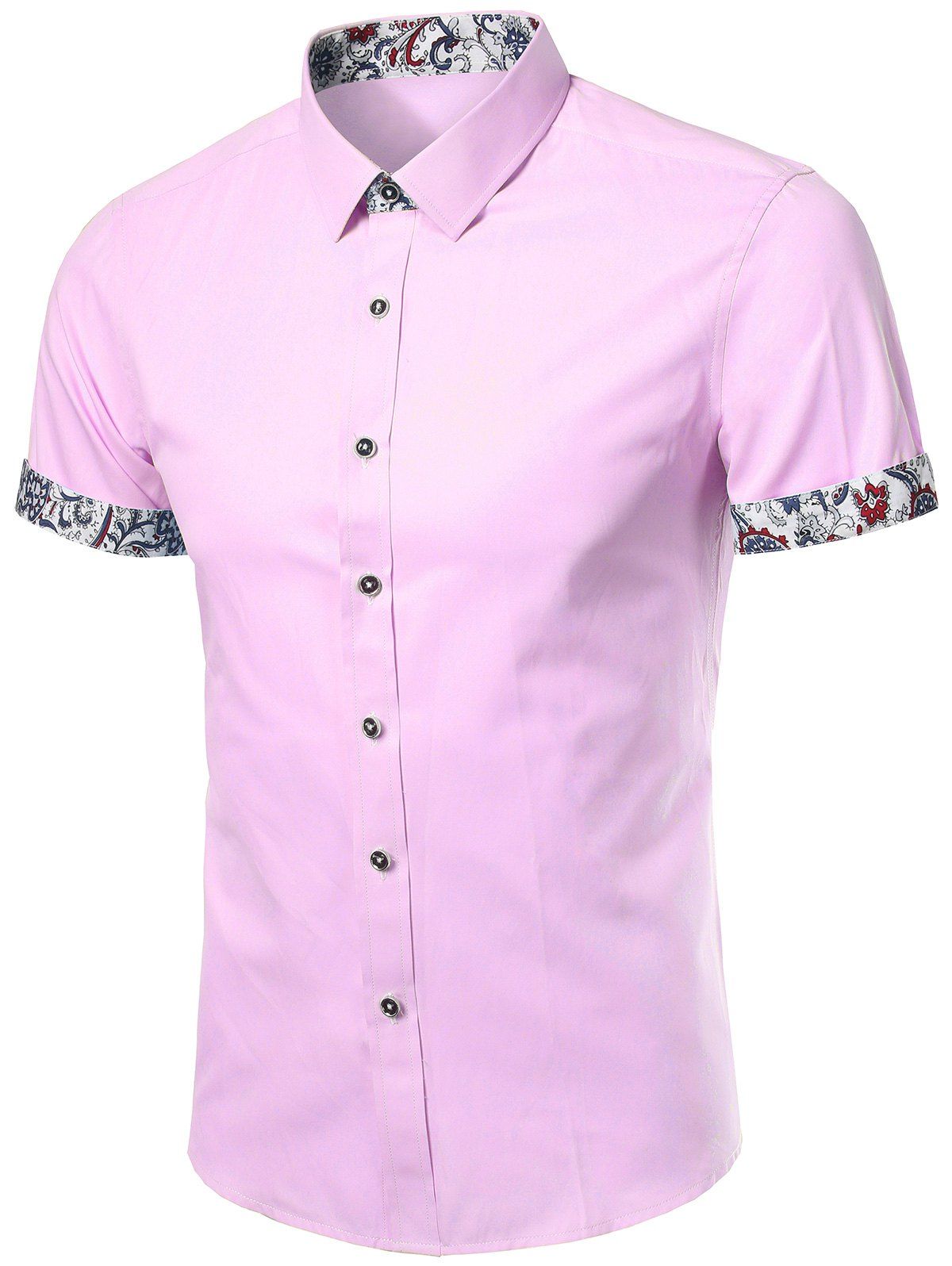 

Floral Trim Short Sleeves Shirt, Pink