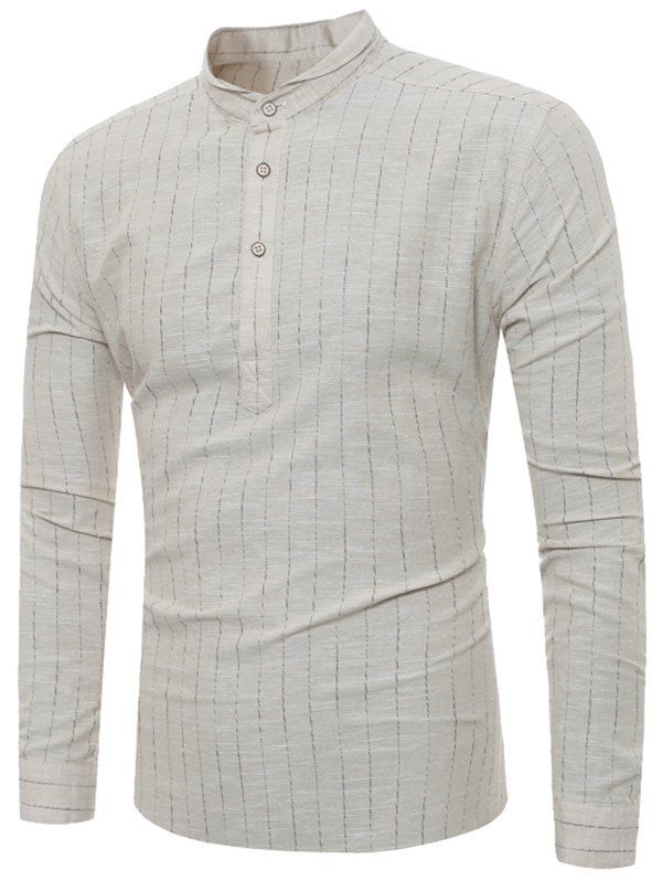 

Button Striped Grandad Collar Line Tee, Khaki