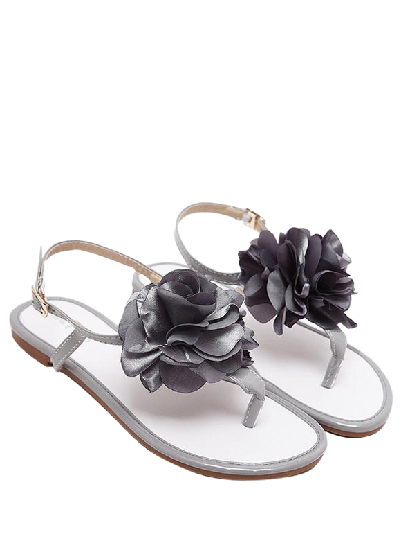 Sandales en fleur en cuir verni - Gris 37
