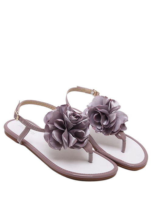 Sandales en fleur en cuir verni - Gris Violet 38