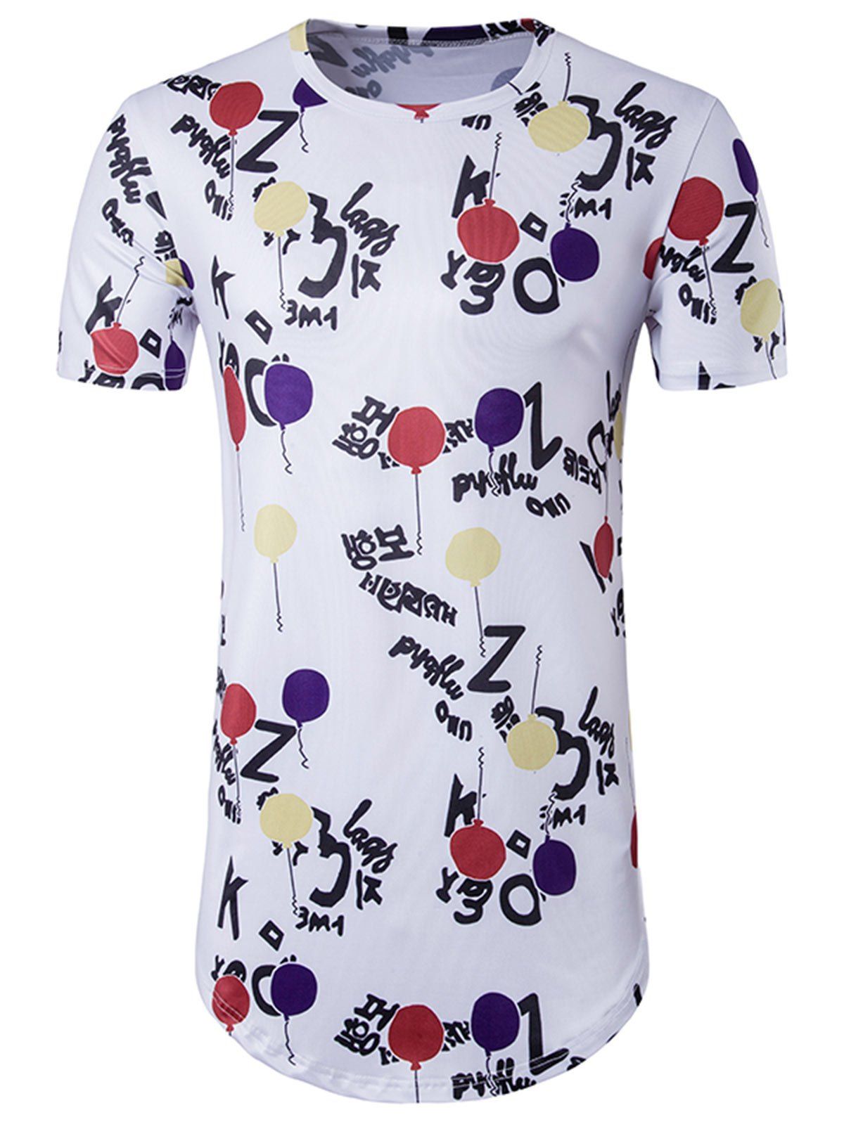 

Balloon Graphic Print Crew Neck Longline T-Shirt, Colormix