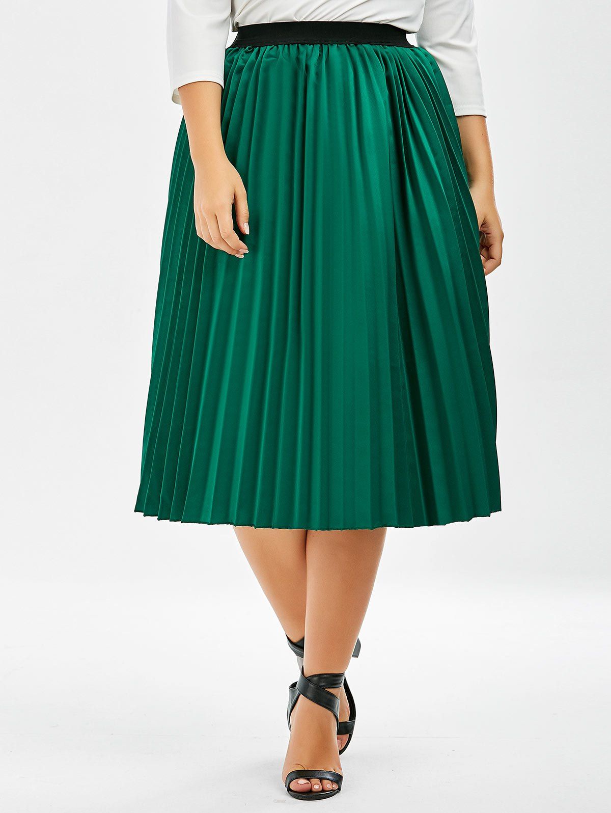 17 Off 2021 Plus Size Sparkly Midi Pleated Skirt In Green Dresslily 