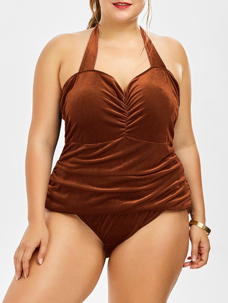 

Velvet Plus Size One Piece Swimwear, Light brown