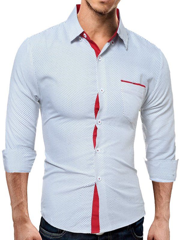 

Polka Dot Print Button Down Pocket Shirt, White