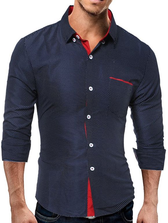 Chemise Boutonnée Imprimée avec Poche à Pois - Cadetblue XL