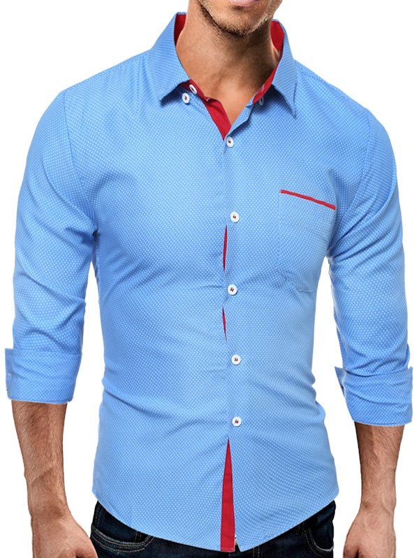 

Polka Dot Print Button Down Pocket Shirt, Windsor blue