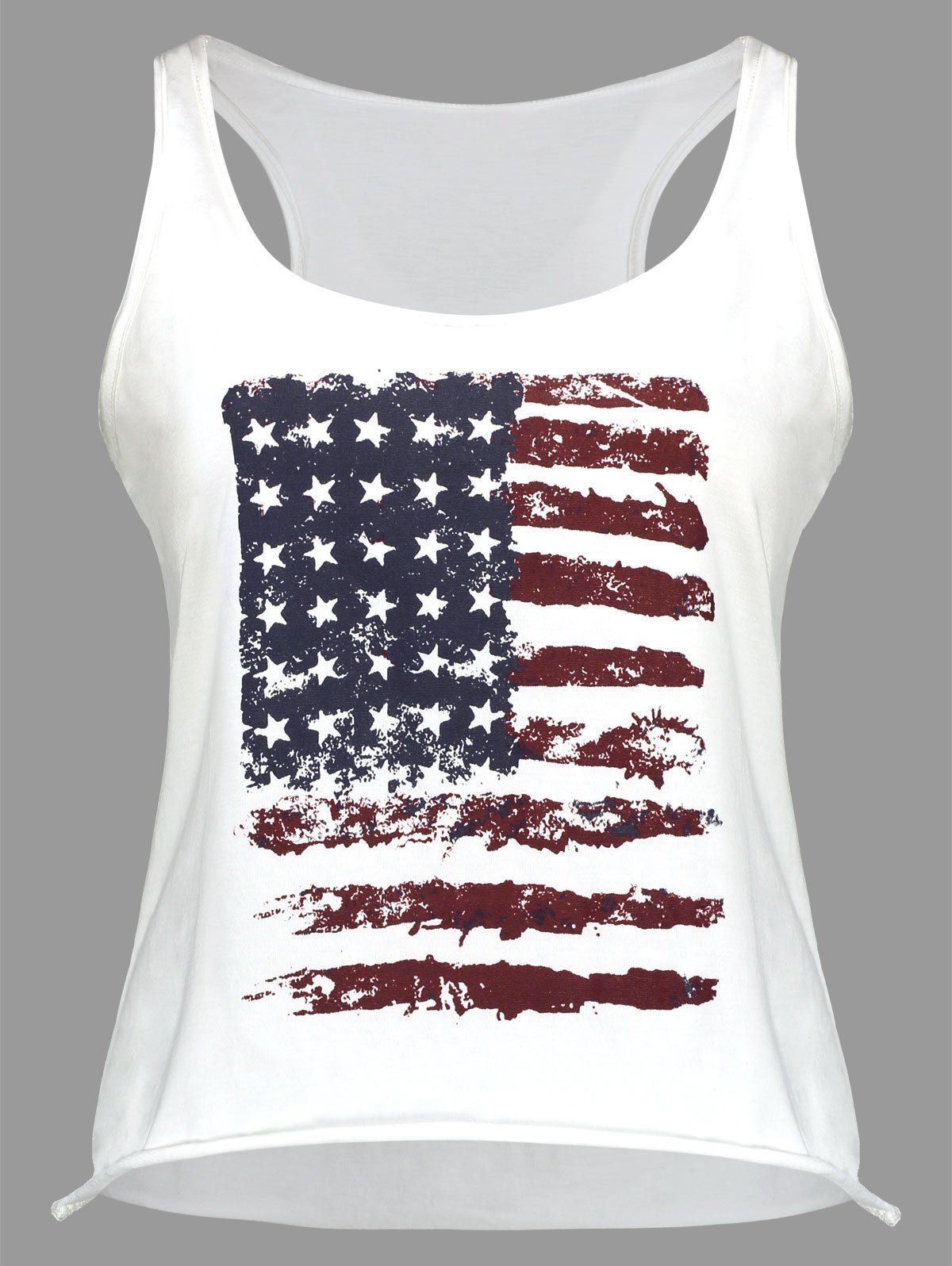 

American Flag Print U Neck Tank Top, White