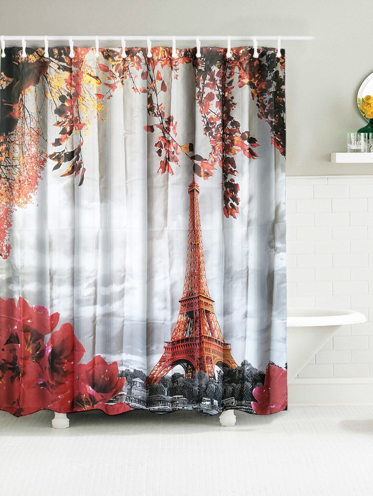 

Eiffel Tower Water Resistant Fabric Shower Curtain, Light grey