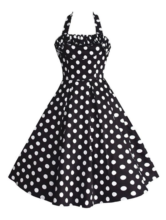 Halter Backless Vintage Swing Dress - Noir L