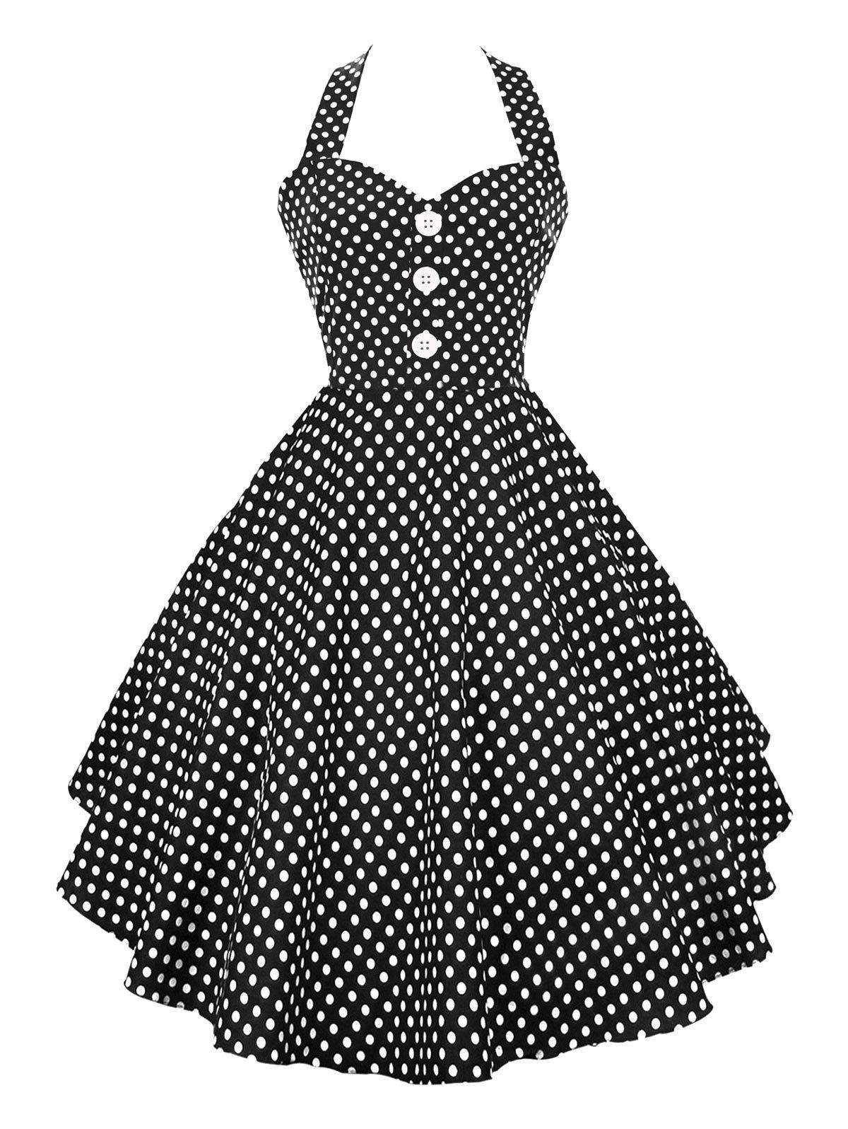 [41% OFF] 2021 Halter Polka Dot Vintage Swing Dress In BLACK | DressLily