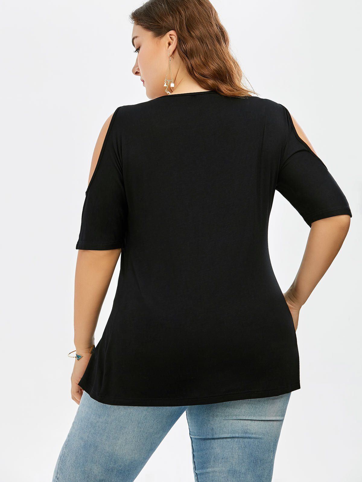 best plus size lace trim cold shoulder blouse