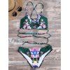 Bikini à cordes Criss Cross imprimé à feuilles tropicales - Vert XL