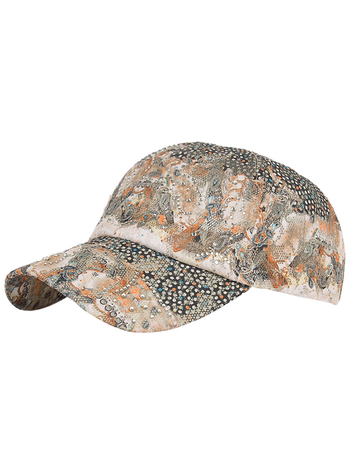

Mesh Rhinestone Decoration Floral Print Baseball Cap, Orange