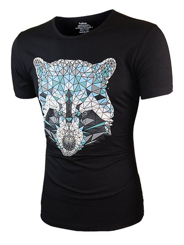 

Short Sleeve Geometric Wolf Printed Tee, Black