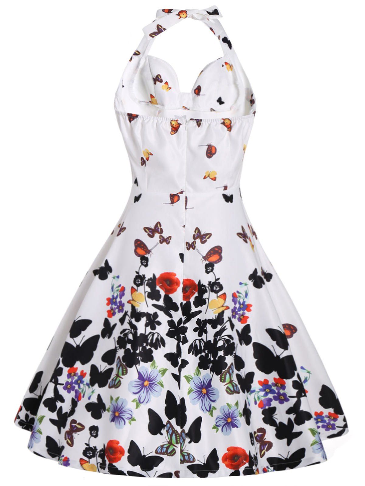 2018 Halter Butterfly Print A Line Dress WHITE M In Vintage Dresses ...