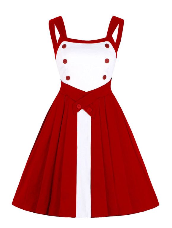 Vintage Button Design Contraste Insérer une robe - Rouge M