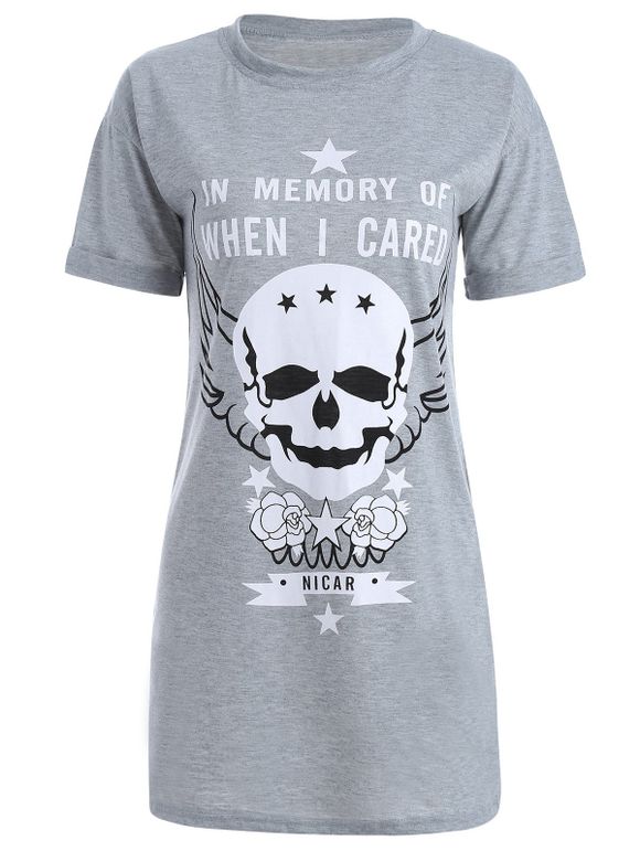 Robe T-shirt Imprimée Crâne à Manches Courtes - Gris Clair S