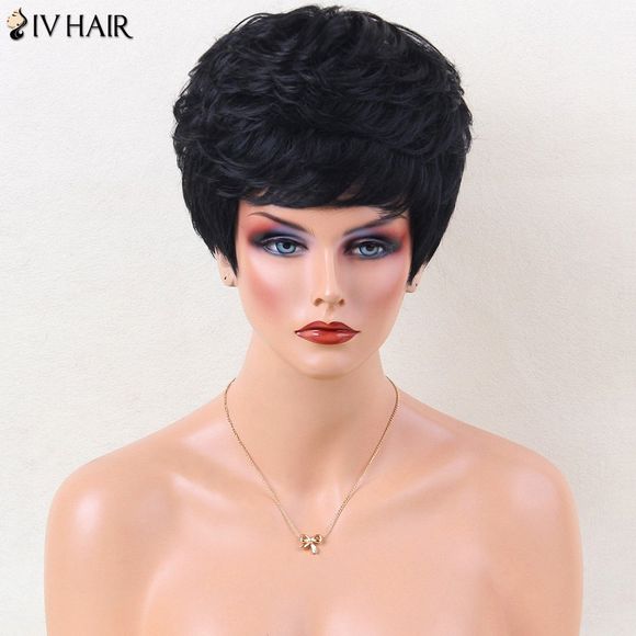 Siv Hair Short Layered Natural Curled Side Bang Perruque de cheveux humains - JET NOIR 01 
