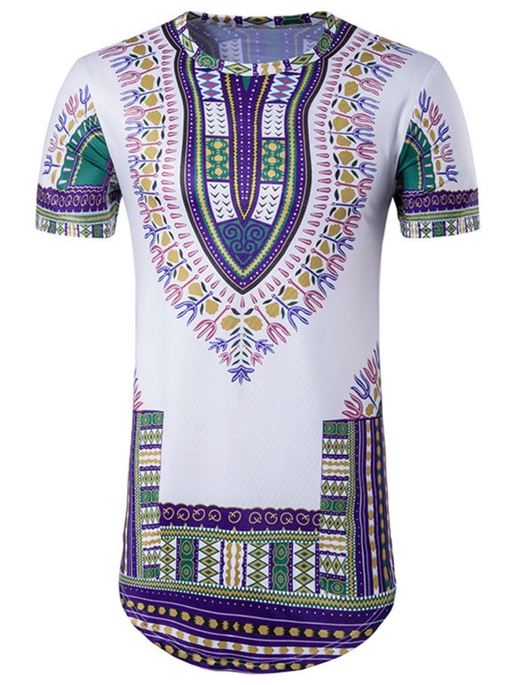 T-shirt Long à Imprimé Tribal Coloré - multicolore L