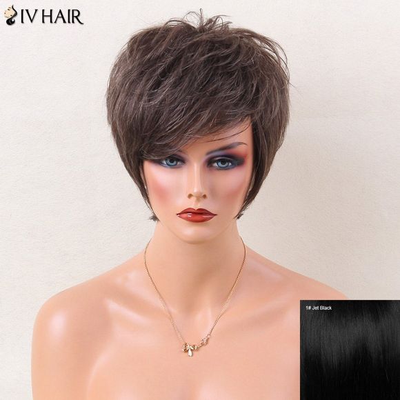 Siv Hair Perruque de Cheveux Humain Courte Droite Superposée Bouffante Frange Latérale - JET NOIR 01 