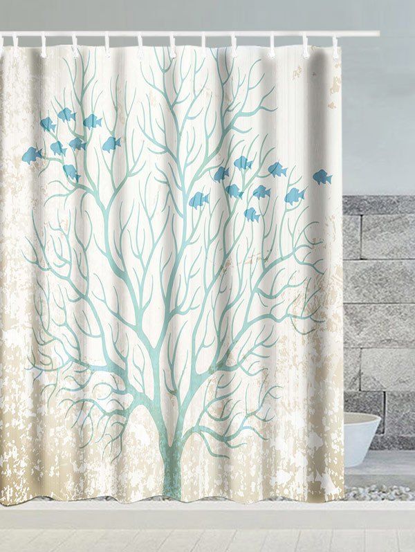 

Fish Tree Snow Polyester Waterproof Shower Curtain, White