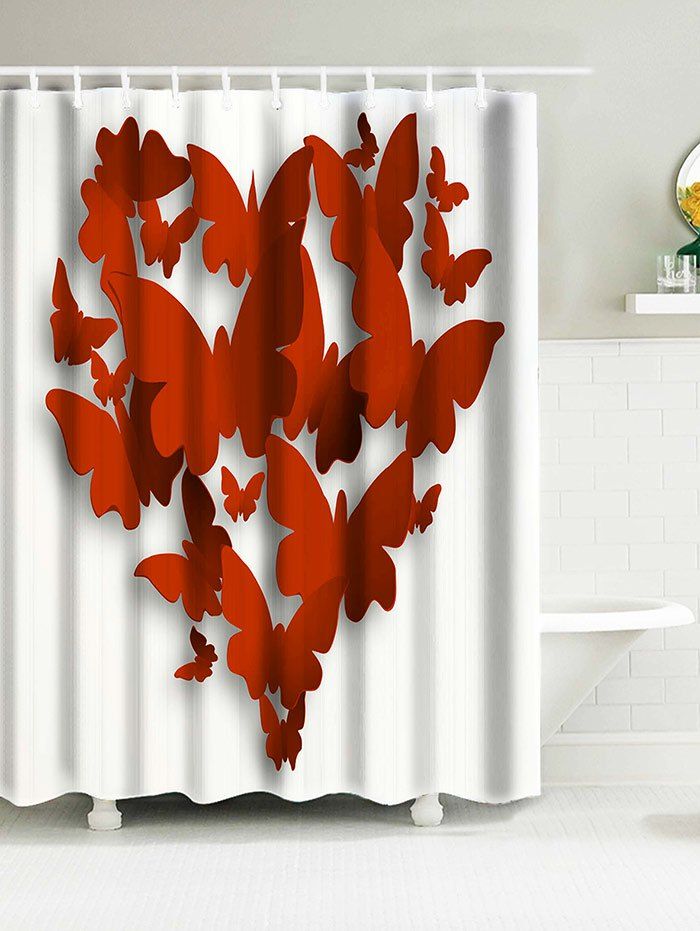 

Butterflies Heart Fabric Water Resistant Shower Curtain, White