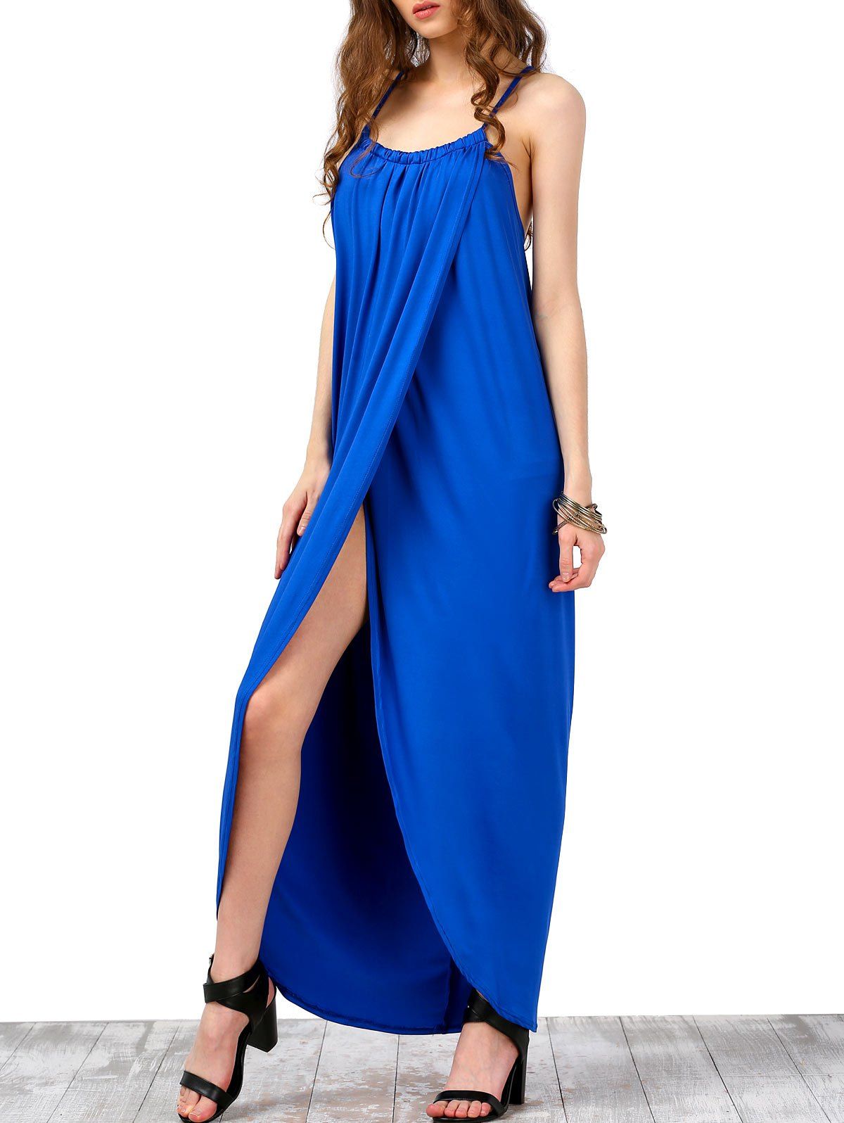 

Spaghetti Strap High Slit Maxi Dress, Blue