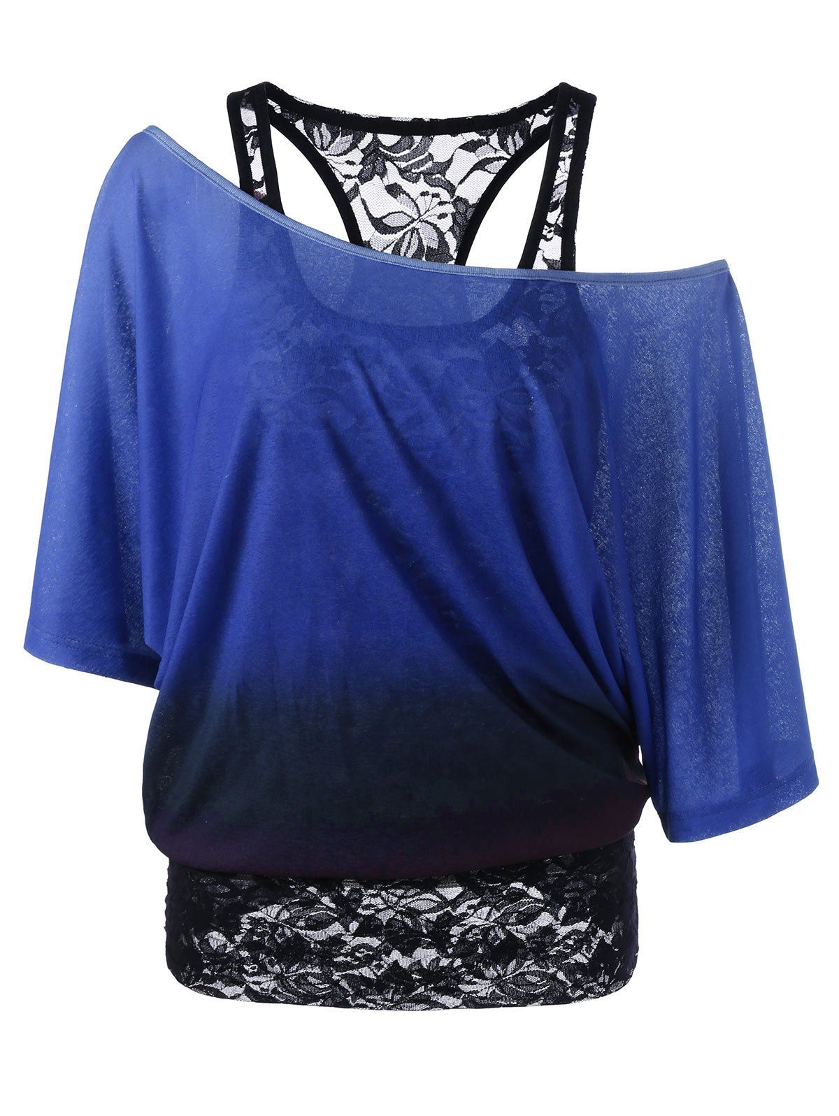 

Cold Shoulder Lace Ombre Top, Blue
