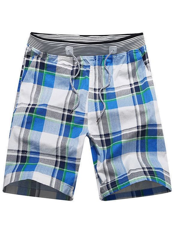 Pantalons d'été à carreaux d'été - Bleu XL