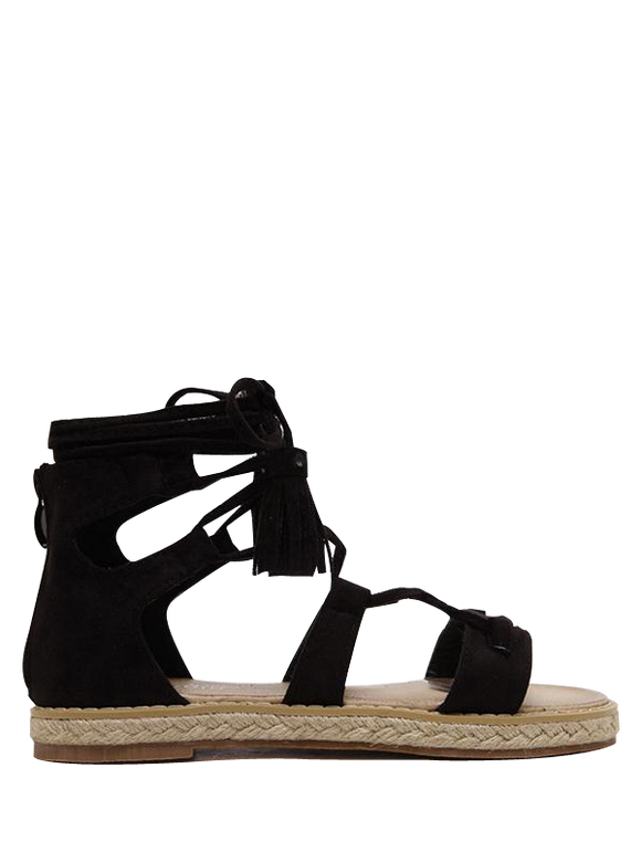 Sandales brunes avec espadrilles de lacets - Noir 39