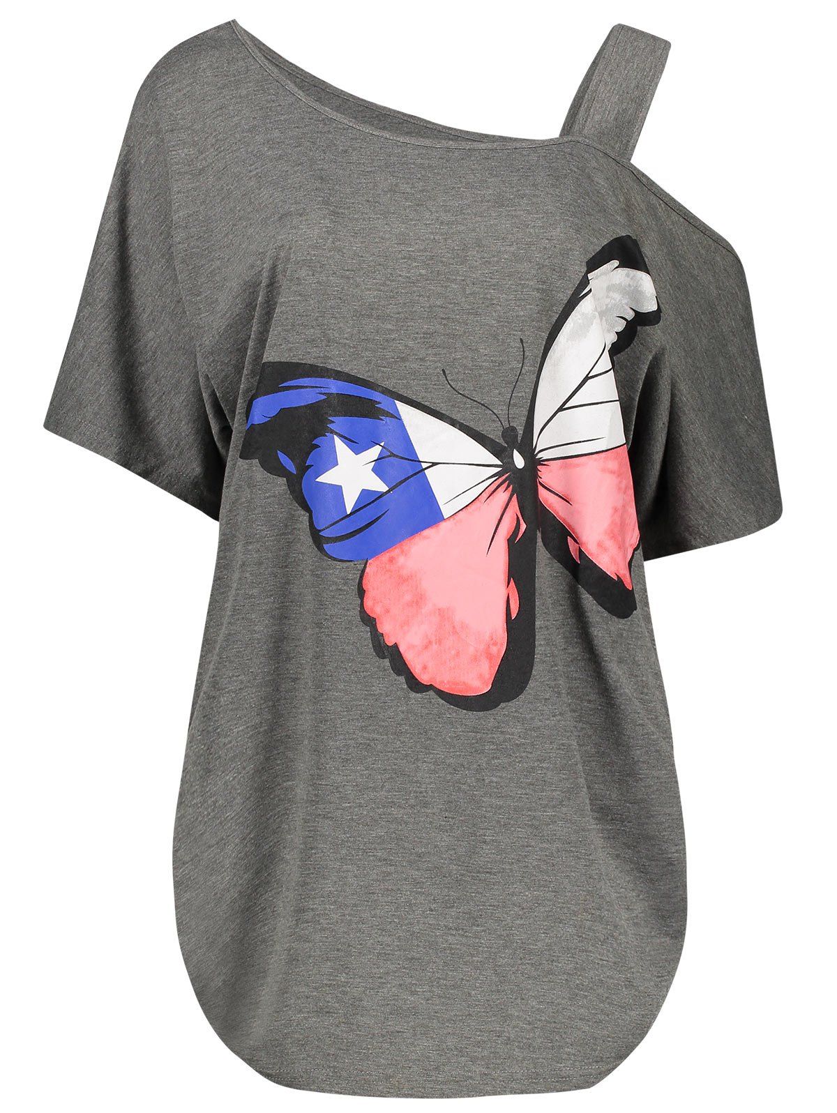

Cold Shoulder Plus Size Butterfly Print Top, Gray