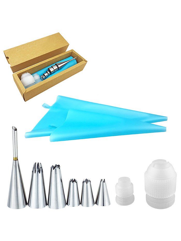 

Squeeze Cream Tool Stainless Steel Pastry Piping Nozzles Set, Sky blue