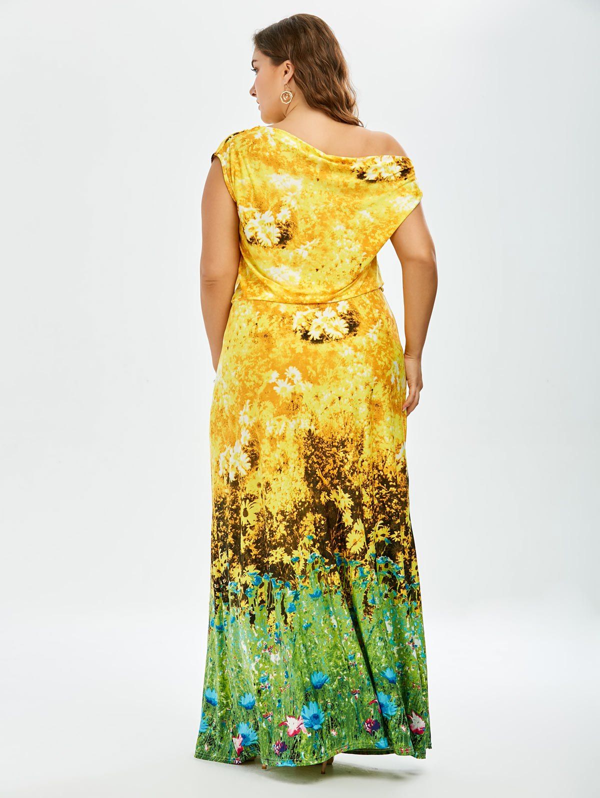 2018 Plus Size Sunflower Hawaiian Long Dress YELLOW XL In Dresses 2018