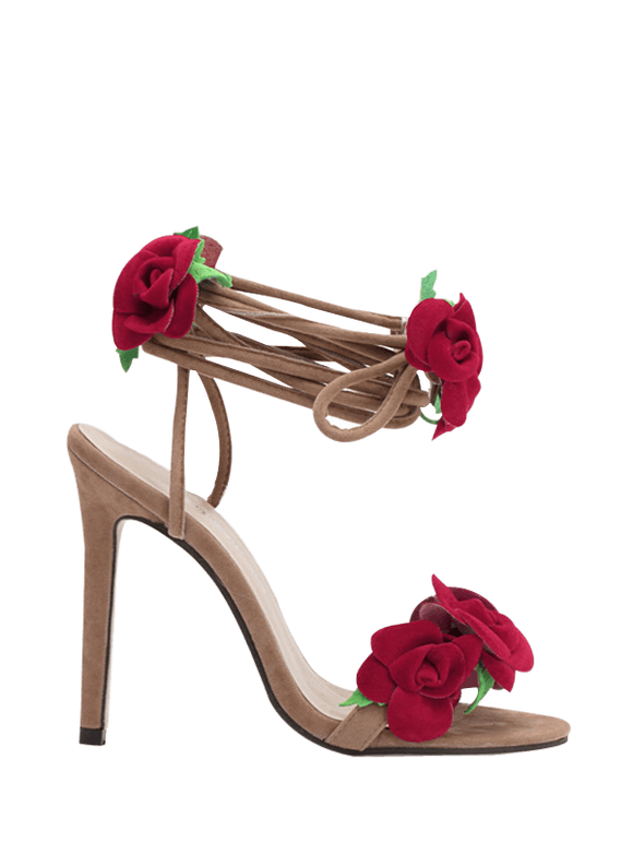 Doux Rose and Lace-Up Design Sandales pour les femmes - Abricot 38