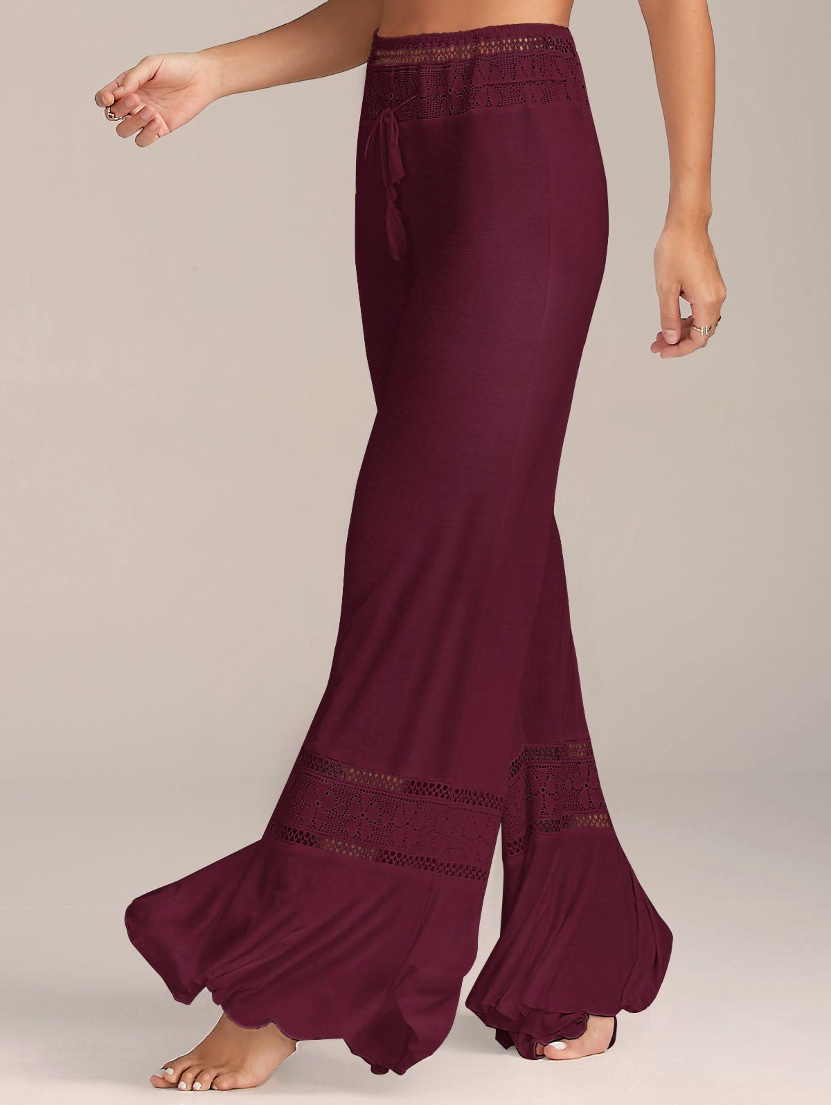 [41 Off] 2021 High Waisted Lace Panel Palazzo Pants In Wine Red Dresslily