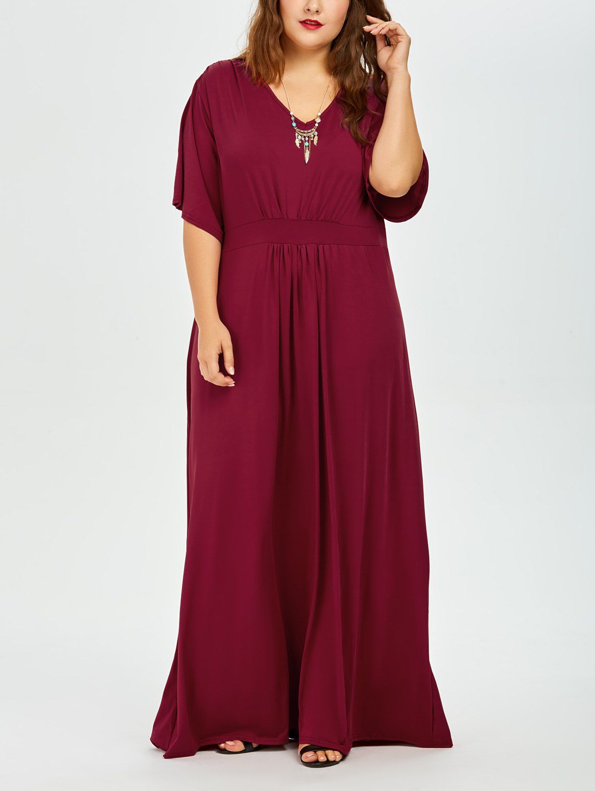 

Plus Size Dolman Sleeve Maxi Evening Dress, Deep red