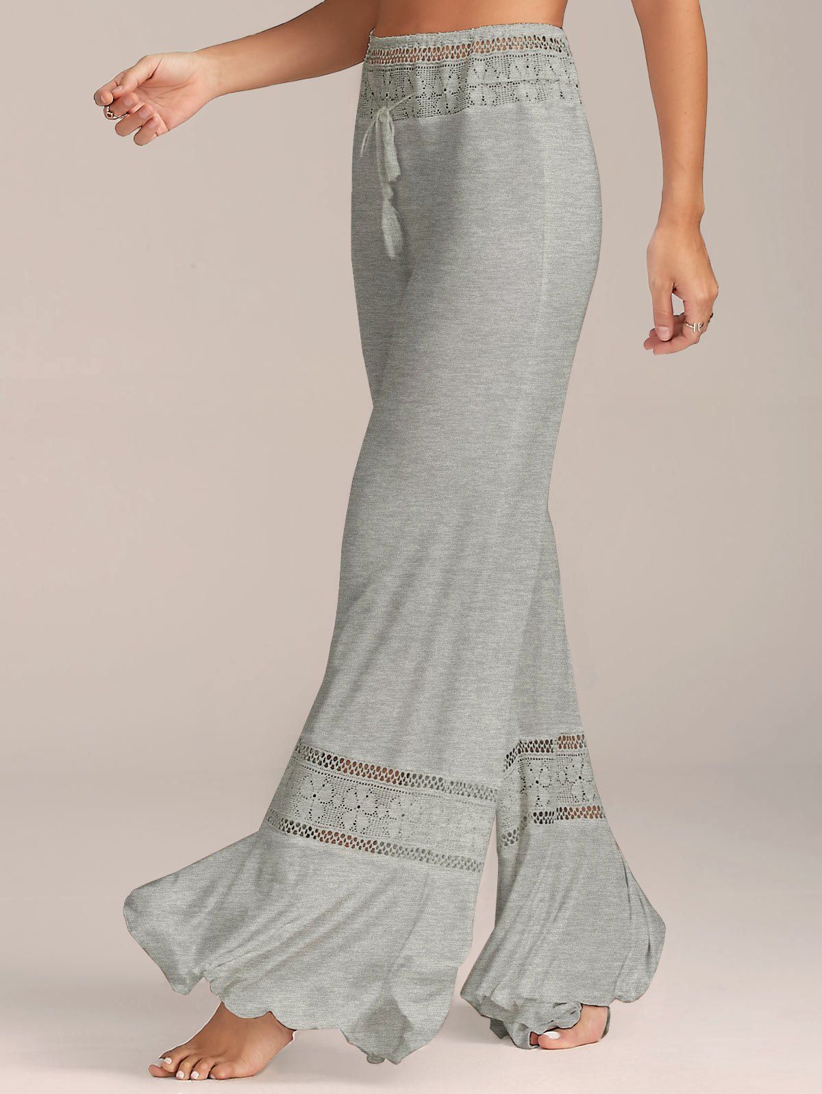 [17% OFF] 2021 High Waisted Lace Panel Palazzo Pants In LIGHT GREY ...