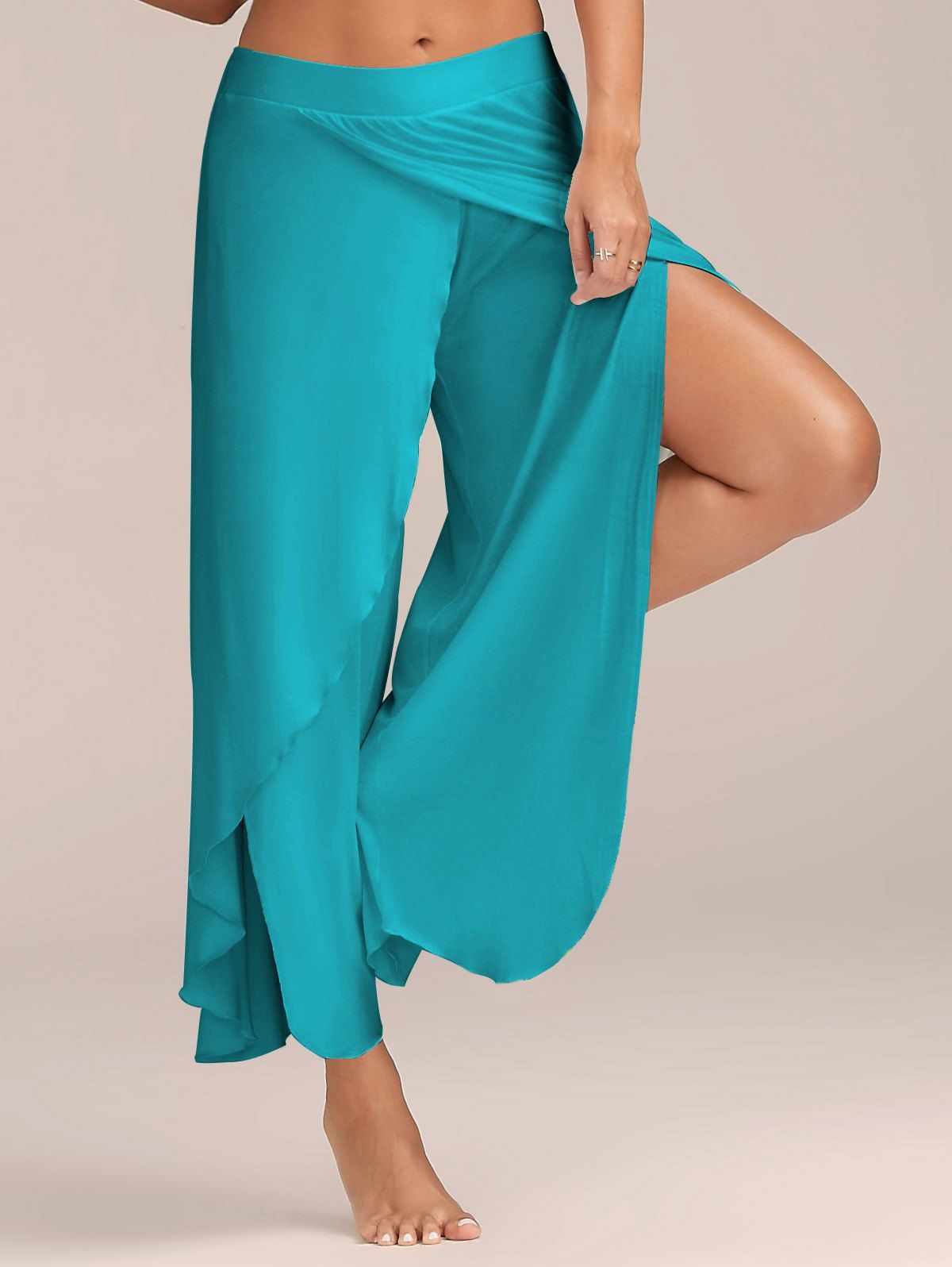 [49% OFF] 2021 High Slit Flowy Layered Palazzo Pants In BLUE | DressLily