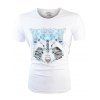 T-shirt à Imprimé Loup Géométrique à Manches Courtes - Blanc 3XL