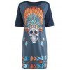Casual Tribal Skull Print Straight Dress - Cadetblue L