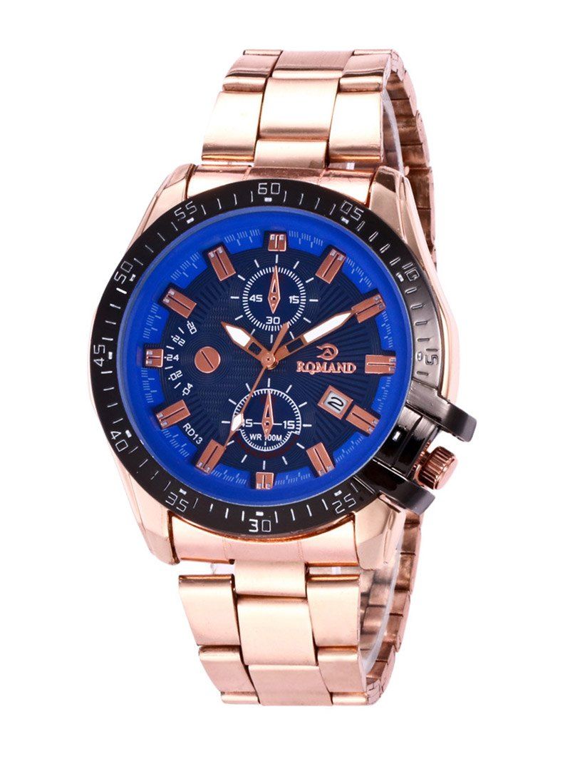 

Steel Strap Date Quartz Analog Watch, Blue